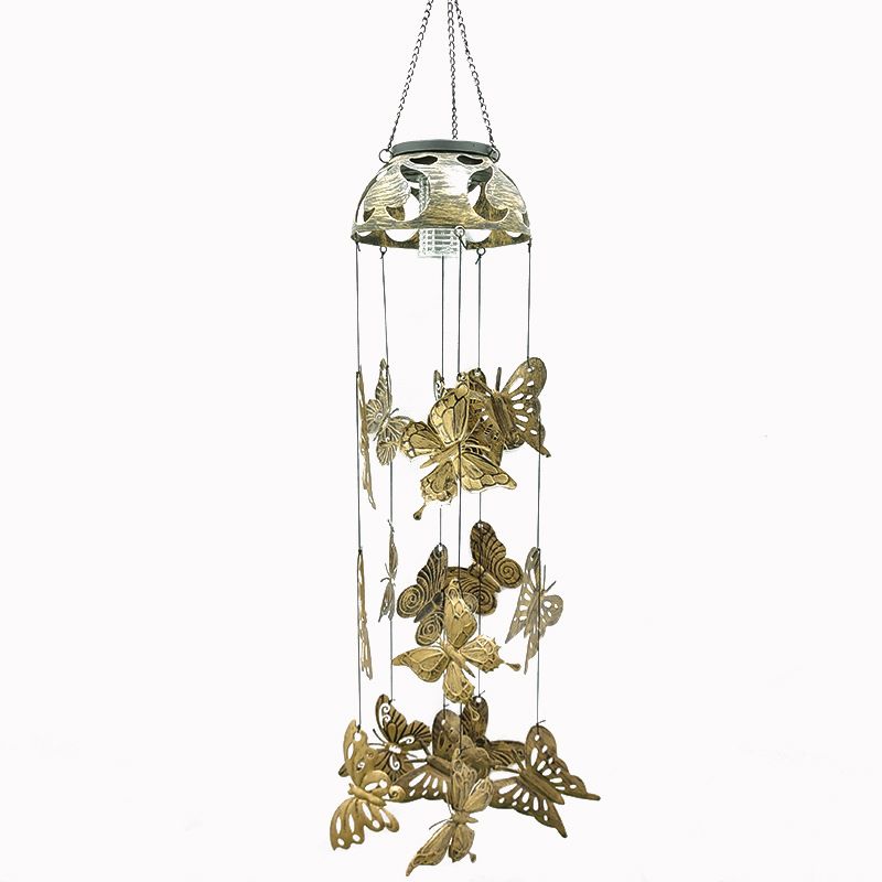 Outdoor Golden Butterfly Wind Chime Solar Wall Light