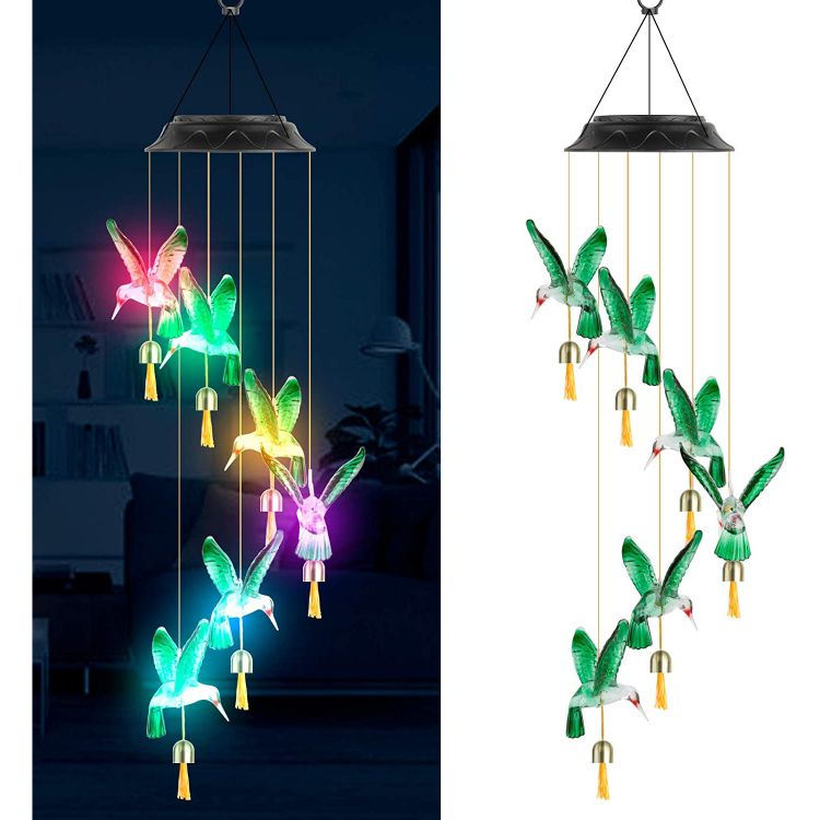 Waterproof Hummingbird Bell Wind Chimes Solar Ceiling Light