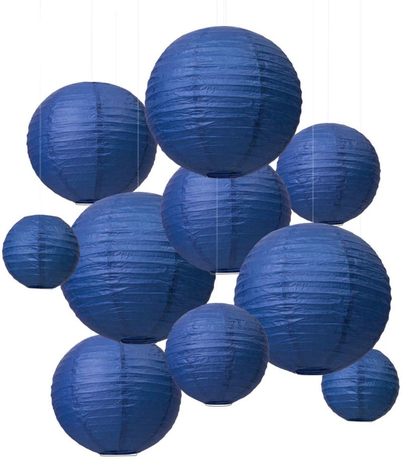 Indoor Outdoor Vary Sizes Party Wedding Round Hanging Chinese Dark Blue Paper Lantern