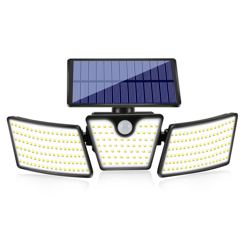 Outdoor Waterproof IP65 3 Head Motion Sensor 265 LED High Lumen Courtyard Solar Wall Light